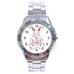 Cute Bunny With Banner Drawing Stainless Steel Watch by dflcprints