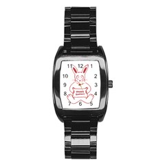 Cute Bunny With Banner Drawing Stainless Steel Barrel Watch by dflcprints