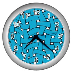 Blue Distorted Weave Wall Clock (silver)