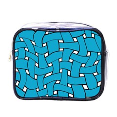 Blue Distorted Weave Mini Toiletries Bag (one Side)