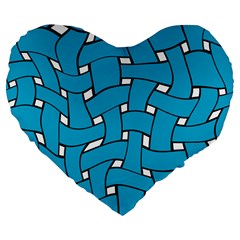 Blue Distorted Weave 19  Premium Heart Shape Cushion