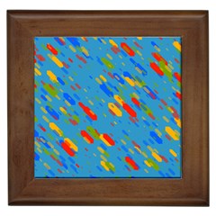 Colorful Shapes On A Blue Background Framed Tile