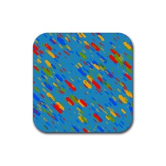 Colorful Shapes On A Blue Background Rubber Coaster (square)