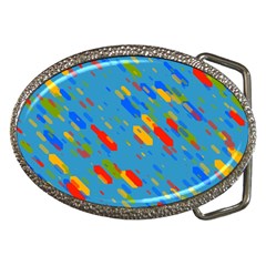 Colorful Shapes On A Blue Background Belt Buckle