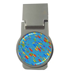 Colorful Shapes On A Blue Background Money Clip (round)