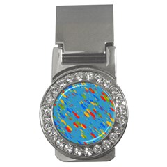 Colorful Shapes On A Blue Background Money Clip (cz)