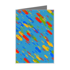 Colorful Shapes On A Blue Background Mini Greeting Card by LalyLauraFLM