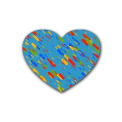 Colorful Shapes On A Blue Background Rubber Coaster (heart)