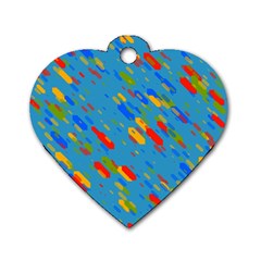 Colorful Shapes On A Blue Background Dog Tag Heart (one Side)