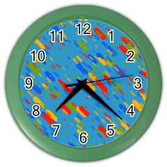 Colorful Shapes On A Blue Background Color Wall Clock