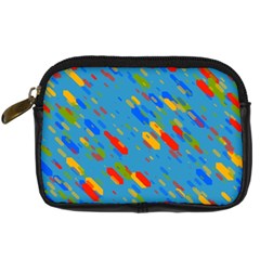 Colorful Shapes On A Blue Background Digital Camera Leather Case