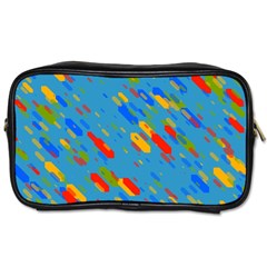 Colorful Shapes On A Blue Background Toiletries Bag (one Side) by LalyLauraFLM