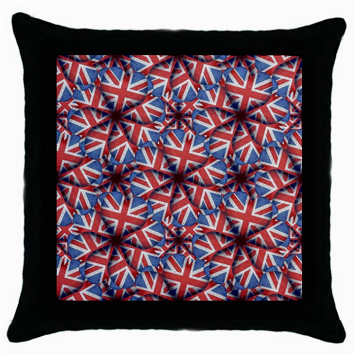 Heart Shaped England Flag Pattern Design Black Throw Pillow Case