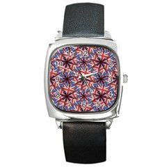 Heart Shaped England Flag Pattern Design Square Leather Watch by dflcprints