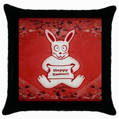 Cute Bunny Happy Easter Drawing Illustration Design Black Throw Pillow Case by dflcprints