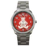 Cute Bunny Happy Easter Drawing Illustration Design Sport Metal Watch Front