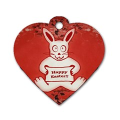 Cute Bunny Happy Easter Drawing Illustration Design Dog Tag Heart (one Sided) 