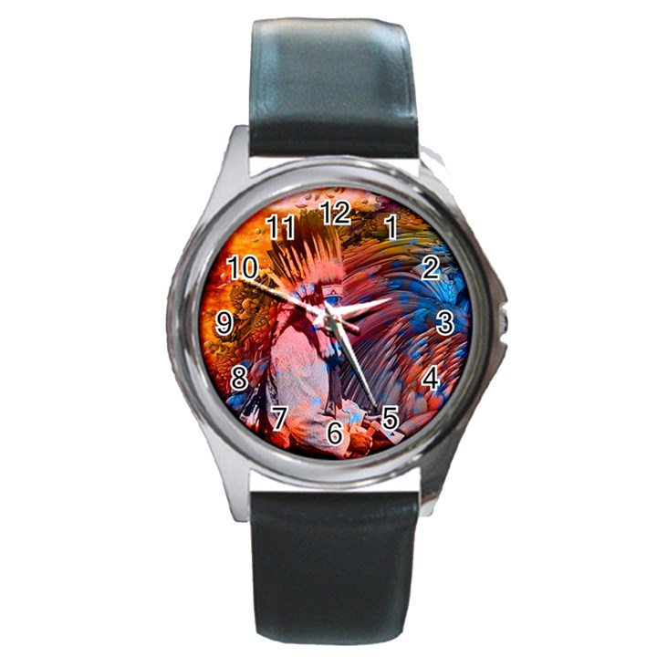 Astral Dreamtime Round Leather Watch (Silver Rim)