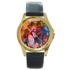 Astral Dreamtime Round Leather Watch (gold Rim) 