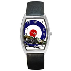 Spitfire And Roundel Tonneau Leather Watch by TheManCave