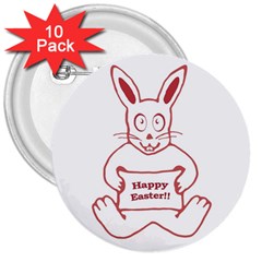 Cute Bunny Happy Easter Drawing I 3  Button (10 Pack)