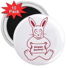 Cute Bunny Happy Easter Drawing I 3  Button Magnet (10 Pack)