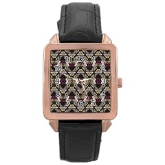 Abstract Geometric Modern Seamless Pattern Rose Gold Leather Watch 