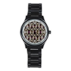 Abstract Geometric Modern Seamless Pattern Sport Metal Watch (black)