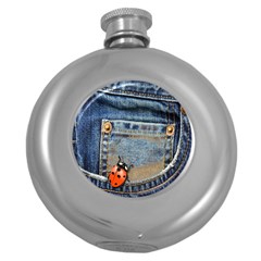 Blue Jean Lady Bug Hip Flask (round)