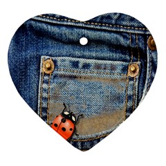 Blue Jean Lady Bug Heart Ornament (two Sides)