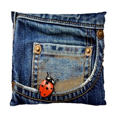 Blue Jean Lady Bug Cushion Case (single Sided)  by TheWowFactor