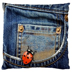 Blue Jean Lady Bug Large Cushion Case (two Sided)  by TheWowFactor