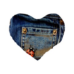 Blue Jean Lady Bug 16  Premium Heart Shape Cushion  by TheWowFactor