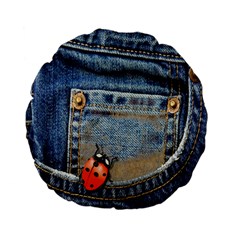 Blue Jean Lady Bug 15  Premium Flano Round Cushion  by TheWowFactor