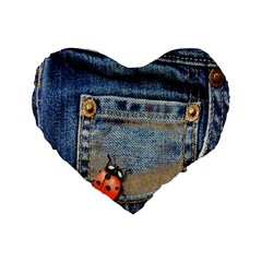 Blue Jean Lady Bug 16  Premium Flano Heart Shape Cushion 