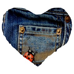 Blue Jean Lady Bug 19  Premium Flano Heart Shape Cushion