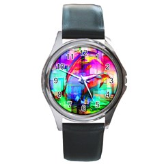 Tim Henderson Dolphins Round Leather Watch (silver Rim) by TheWowFactor