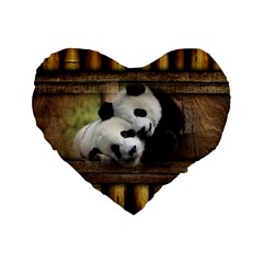 Panda Love 16  Premium Flano Heart Shape Cushion  by TheWowFactor