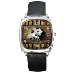 Panda Love Square Leather Watch