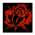 Red Rose Etching On Black Ceramic Tile Front