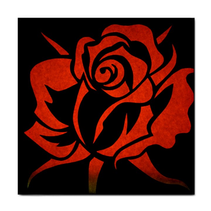 Red Rose Etching On Black Ceramic Tile