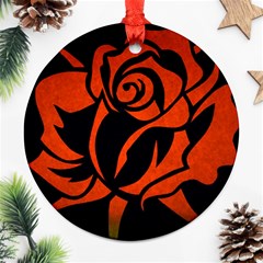 Red Rose Etching On Black Round Ornament