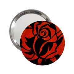 Red Rose Etching On Black Handbag Mirror (2 25 )