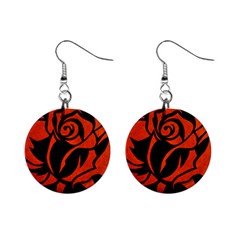 Red Rose Etching On Black Mini Button Earrings by StuffOrSomething