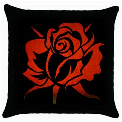 Red Rose Etching On Black Black Throw Pillow Case