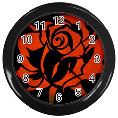 Red Rose Etching On Black Wall Clock (black)