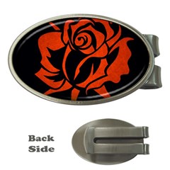 Red Rose Etching On Black Money Clip (oval)