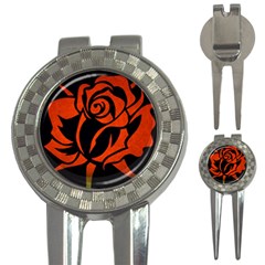 Red Rose Etching On Black Golf Pitchfork & Ball Marker