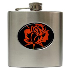 Red Rose Etching On Black Hip Flask