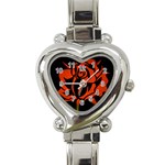 Red Rose Etching On Black Heart Italian Charm Watch  Front